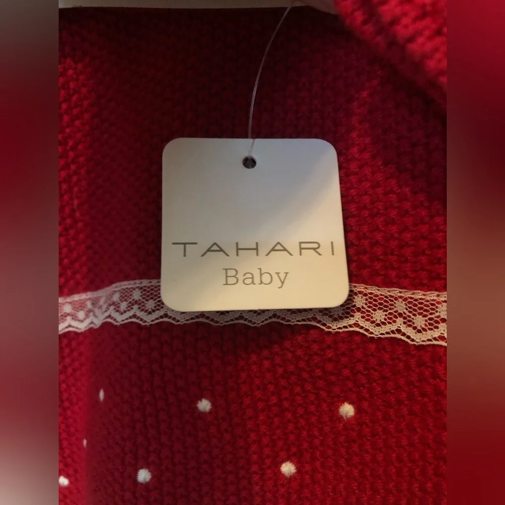 Tahari Baby NWT 3-Piece Holiday Red Knit Baby Dress, Hat and Cream Tights